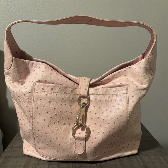 Dooney & Bourke Handbags - Dooney & Bourke Ostrich Logo Lock Pink Hobo Bag EUC